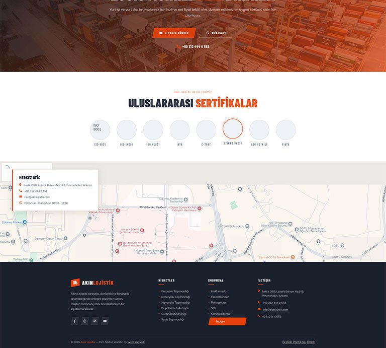Akın Lojistik – Tek Sayfa Site