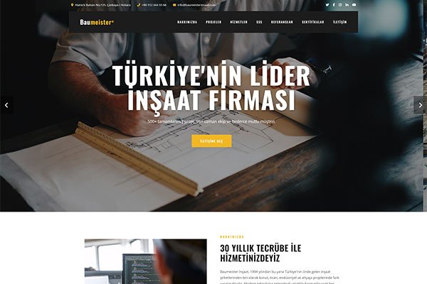 Baumeister İnşaat – Tek Sayfa Site