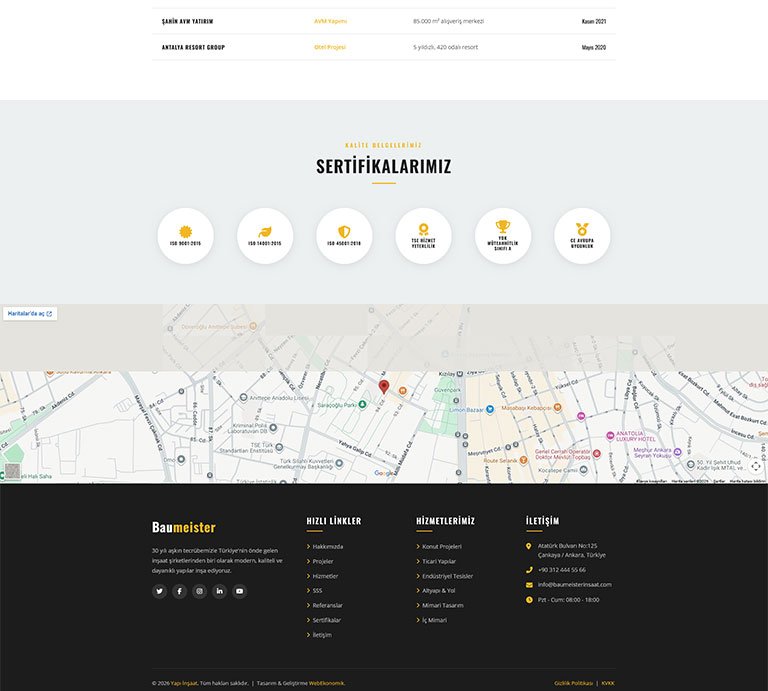 Baumeister İnşaat – Tek Sayfa Site