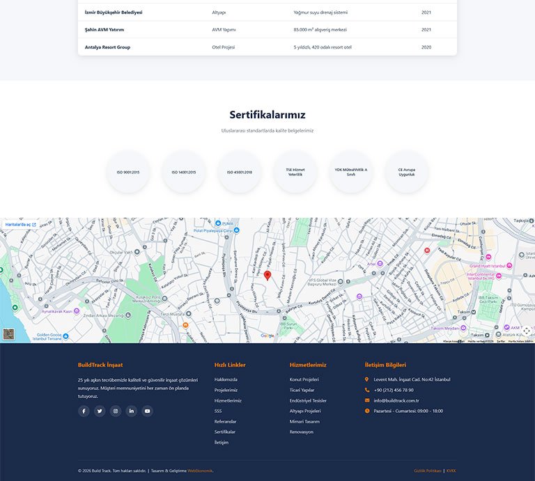 Build Track İnşaat – Tek Sayfa Site