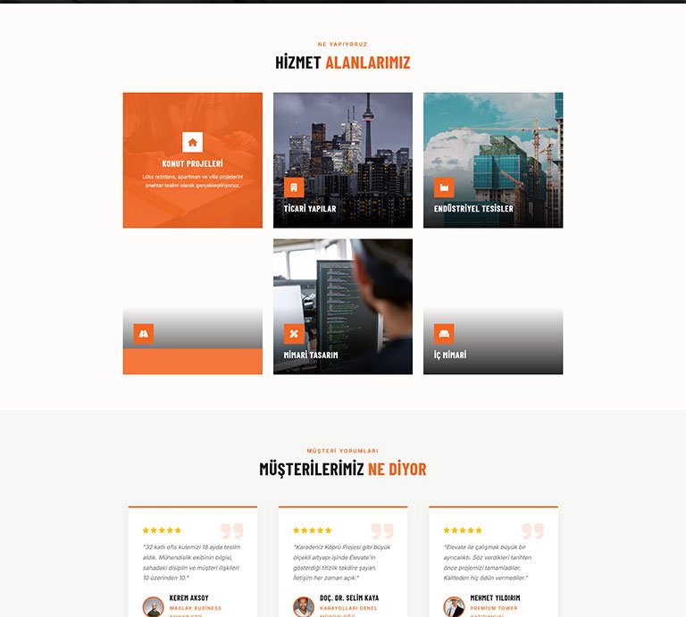 Elevate İnşaat – Tek Sayfa Site