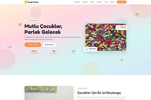 Güneş Anaokulu – Tek Sayfa Site