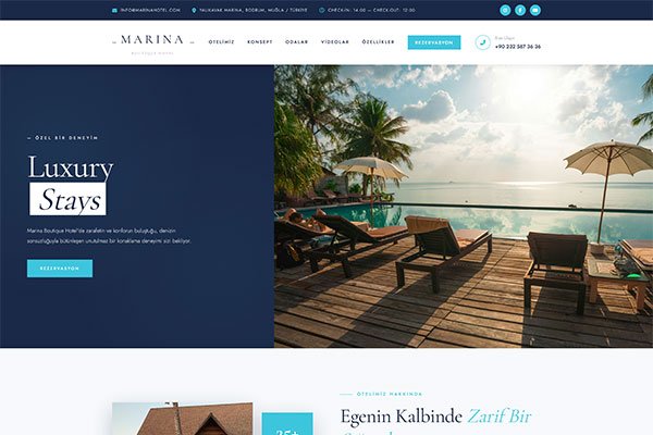 Marina Butik Otel – Tek Sayfa Site