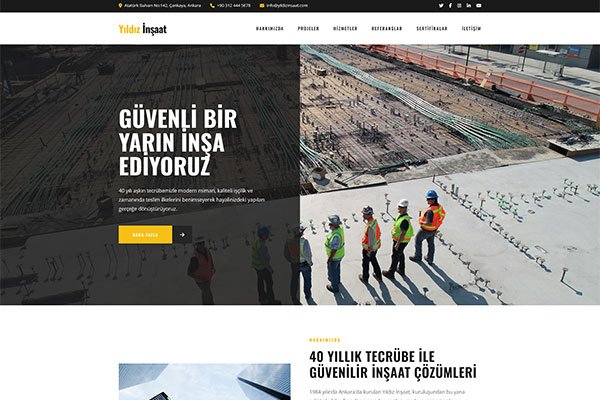 Yıldız İnşaat – Tek Sayfa Site