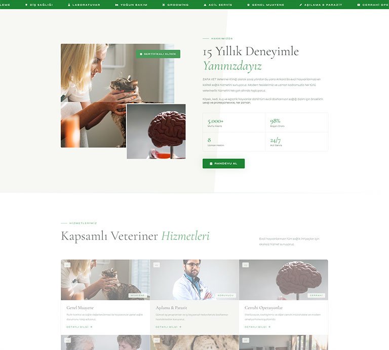 ZaraVet Veteriner – Tek Sayfa Site