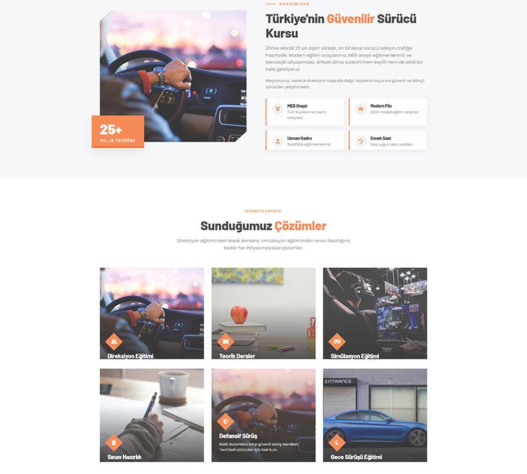 ZDrive Sürücü Kursu – Tek Sayfa Site