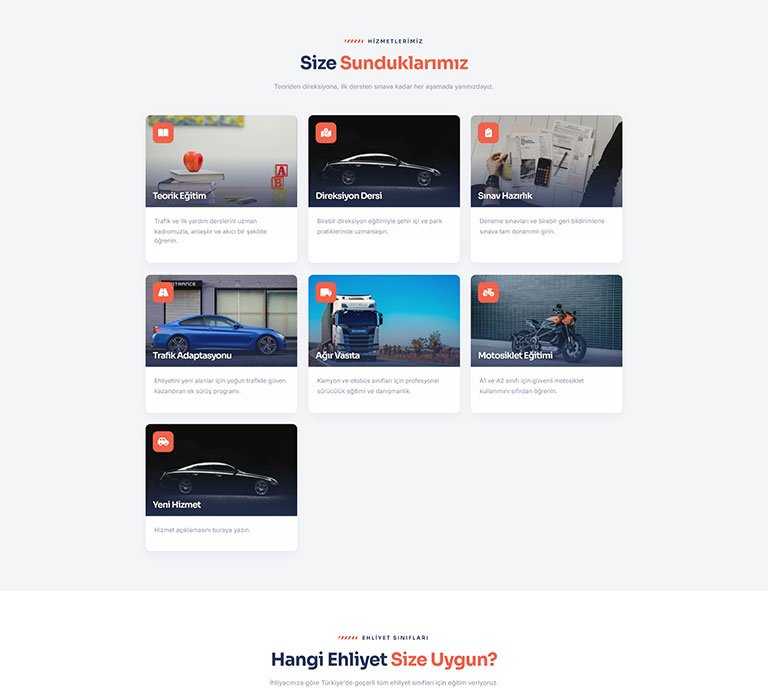 EhliyetPro Sürücü Kursu – Tek Sayfa Site