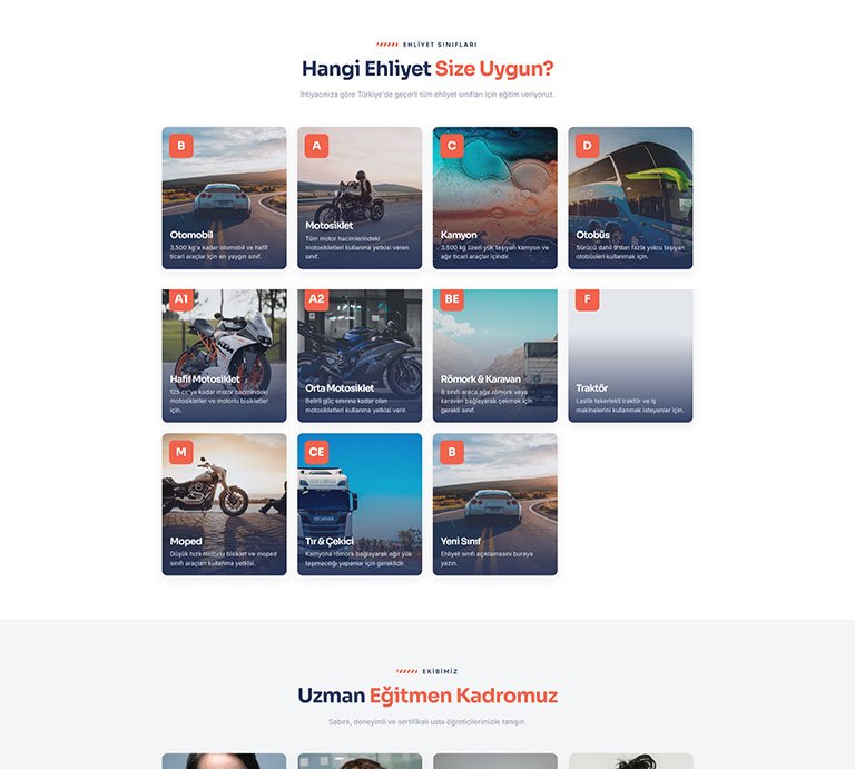 EhliyetPro Sürücü Kursu – Tek Sayfa Site