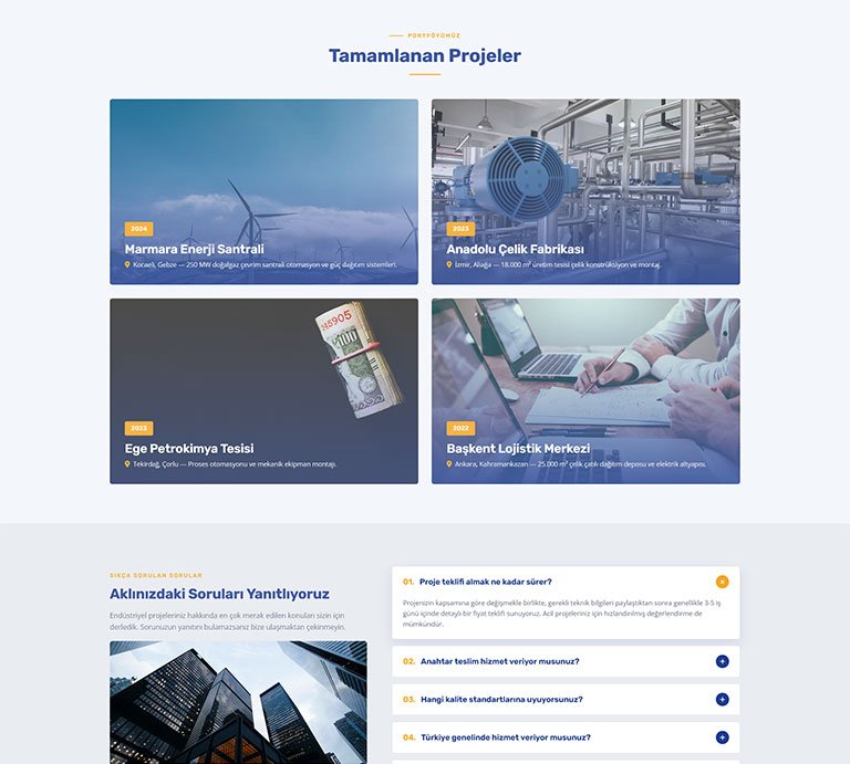 Endüstriyel Sanayi İmalat – Tek Sayfa Site