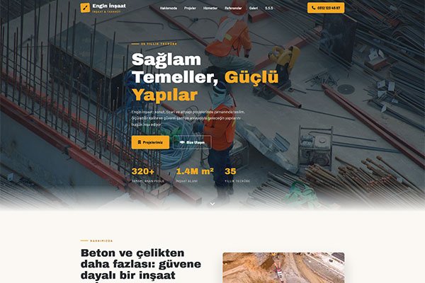 Engin İnşaat – Tek Sayfa Site